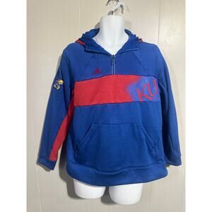 KU Adidas pull over hooded pullover 1/4 zip Sweatshirt size XL embroidered